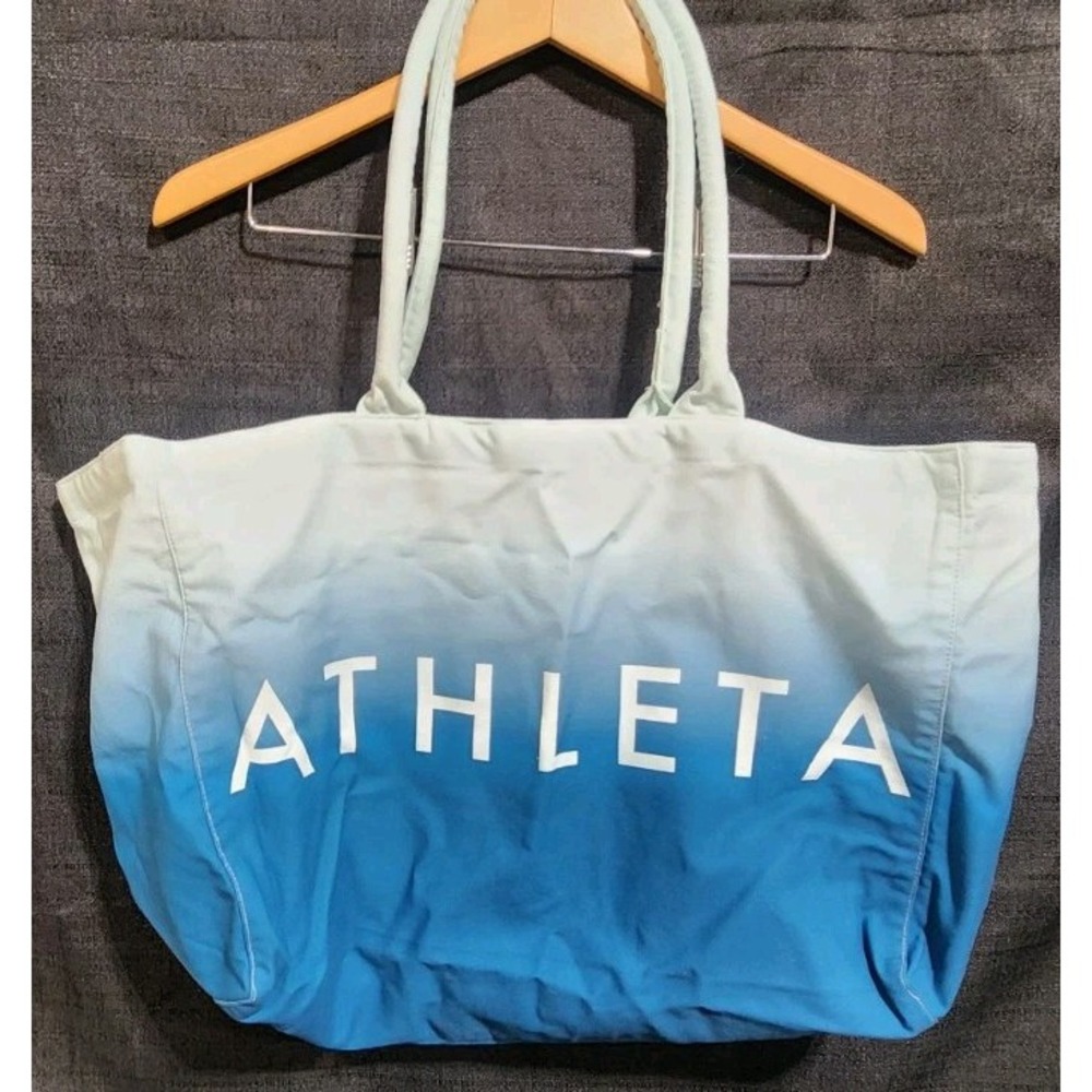 Athleta Beach Gym Yoga Blue Ombré 100% Cotton Tote Bag with Handles New